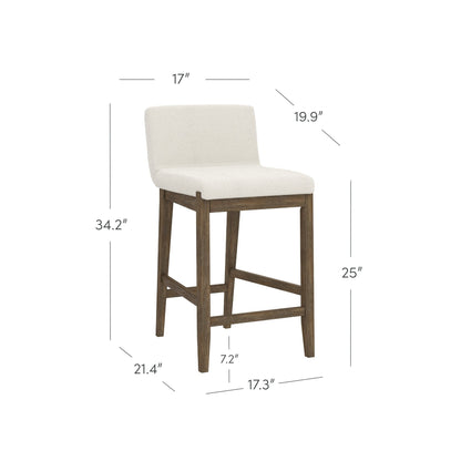 Tabouret de bar moderne Gracie, chaise rembourrée en bouclé et pieds en bois brossé