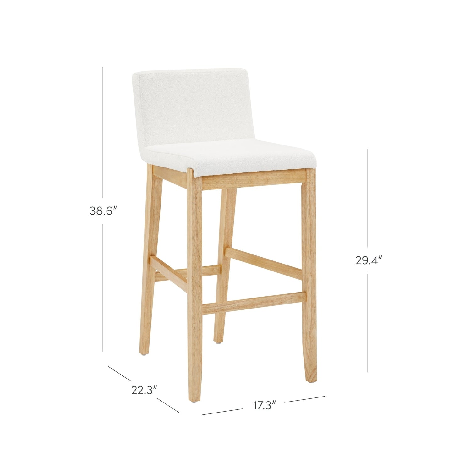 Tabouret de bar moderne Gracie, chaise rembourrée en bouclé et pieds en bois brossé