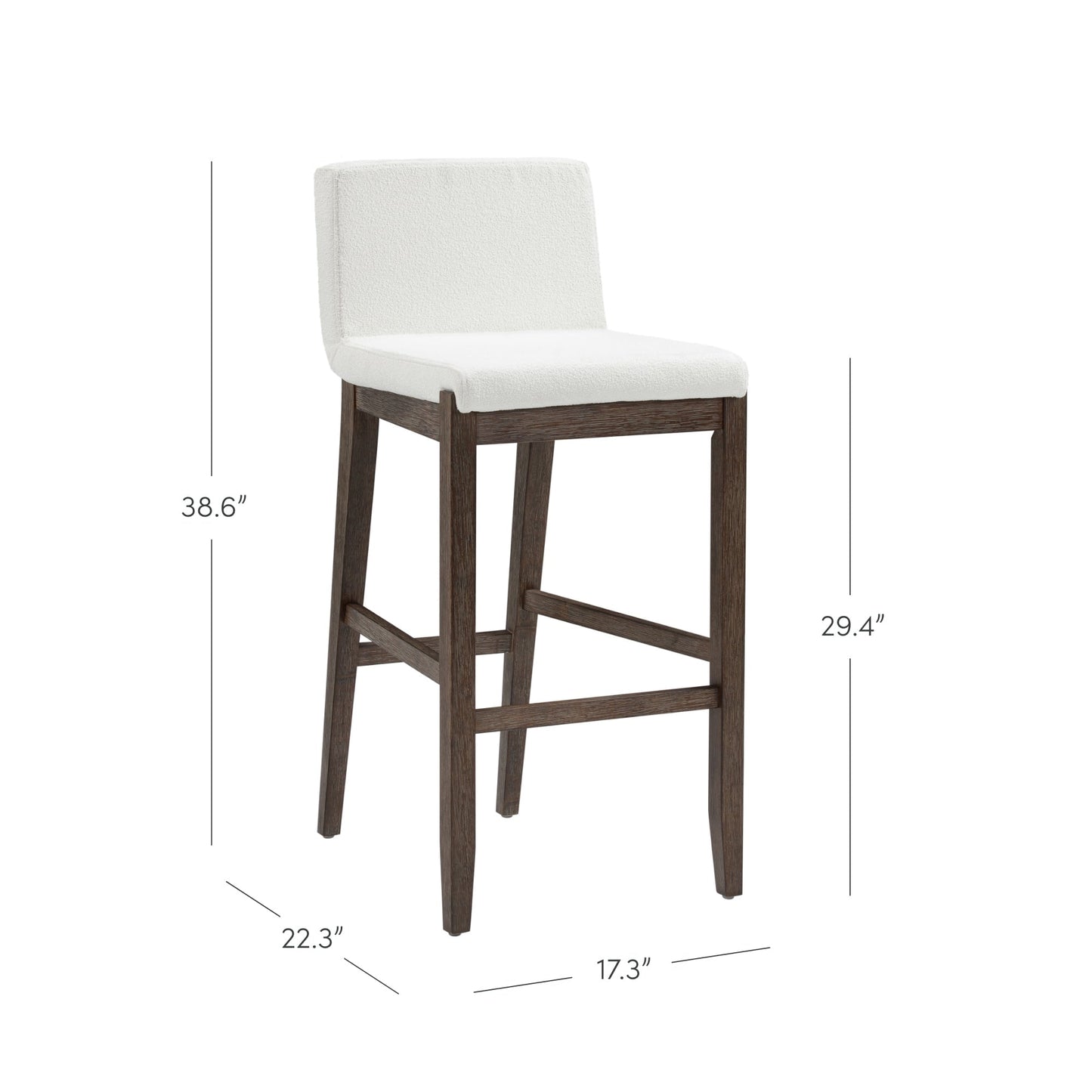 Tabouret de bar moderne Gracie, chaise rembourrée en bouclé et pieds en bois brossé
