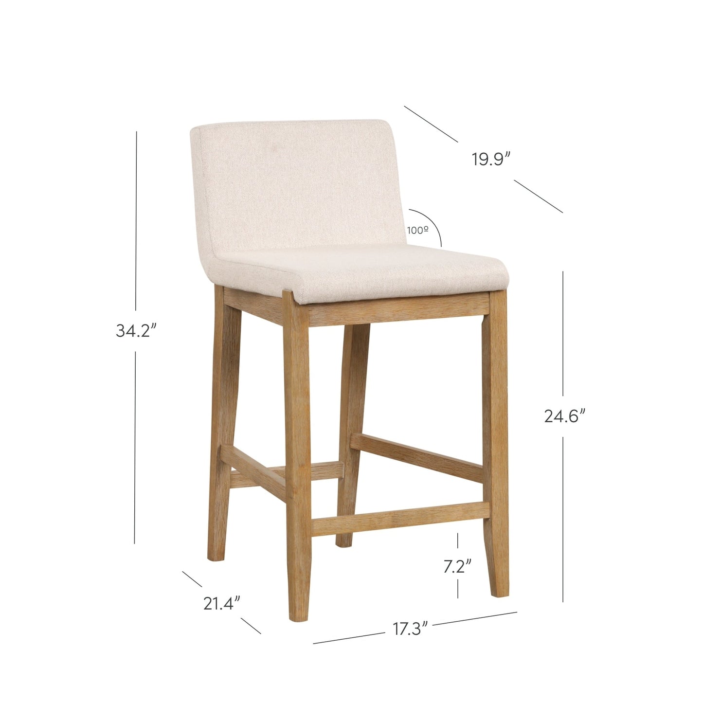 Tabouret de bar moderne Gracie, chaise rembourrée en bouclé et pieds en bois brossé