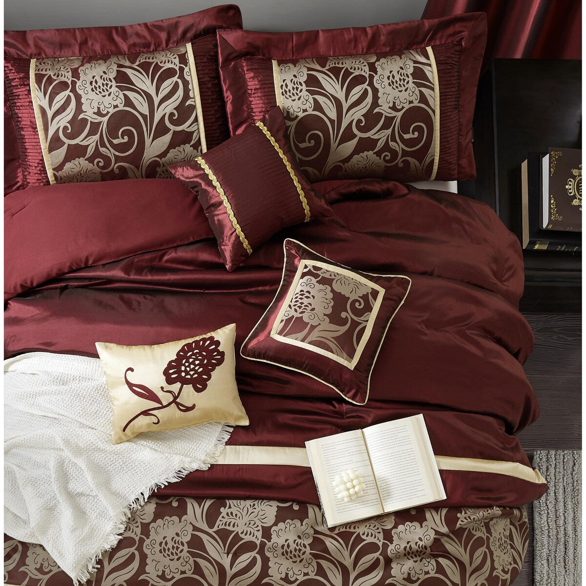 Ensemble de Couette à Motifs Floraux en Jacquard Nanshing Brie, 9 Pièces