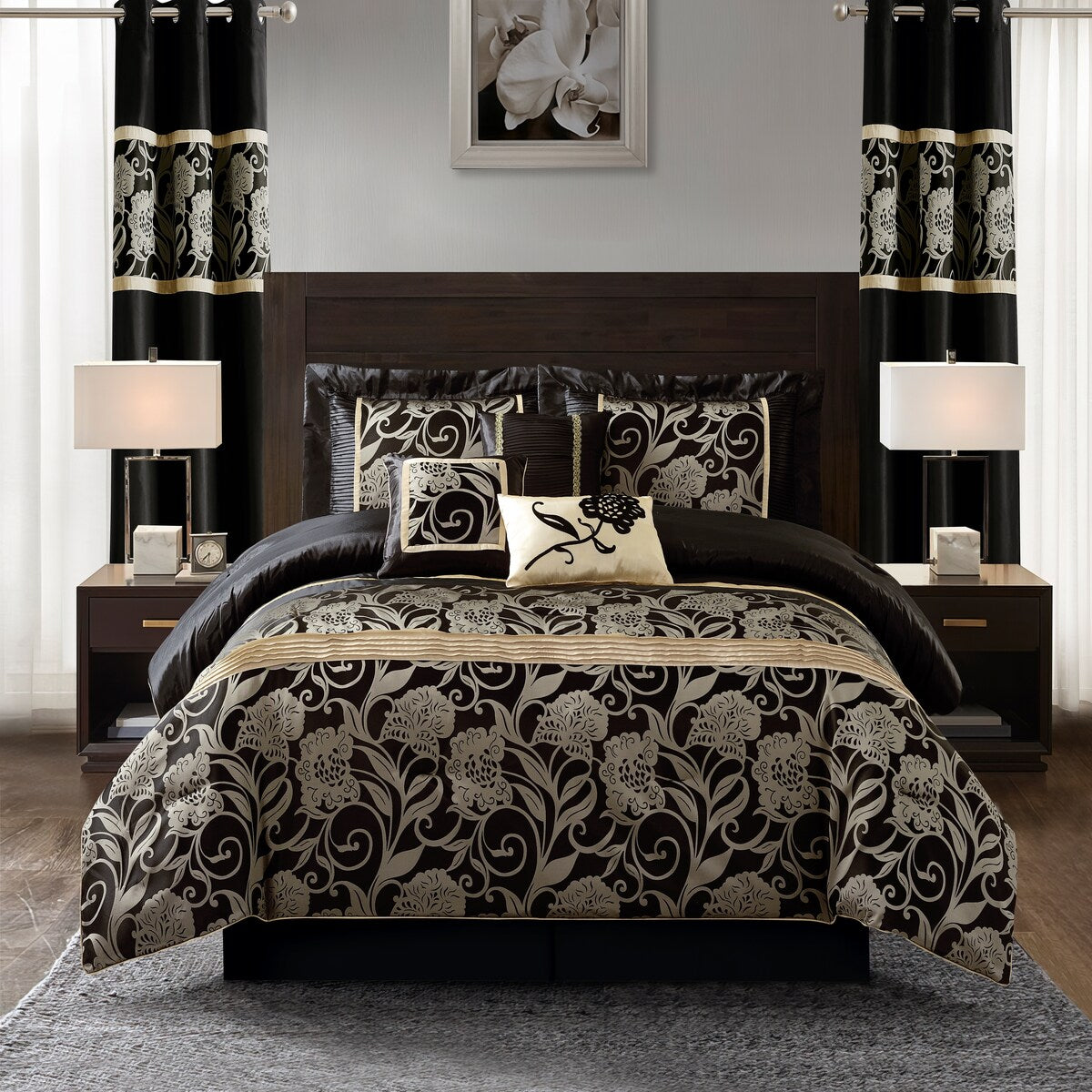 Ensemble de Couette à Motifs Floraux en Jacquard Nanshing Brie, 9 Pièces