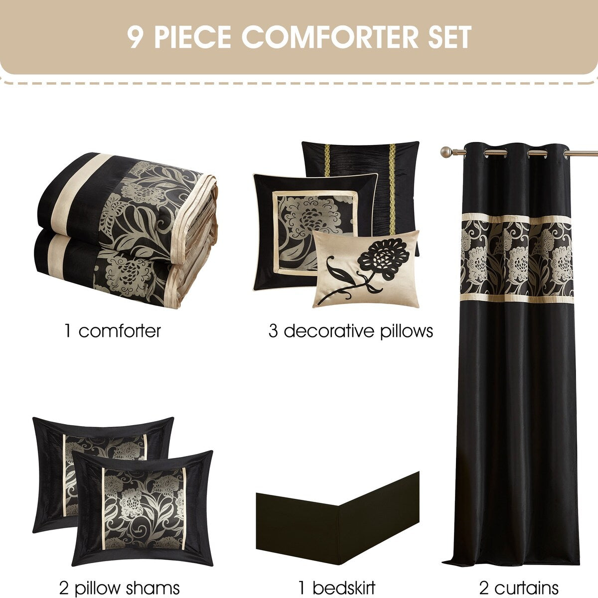 Ensemble de Couette à Motifs Floraux en Jacquard Nanshing Brie, 9 Pièces
