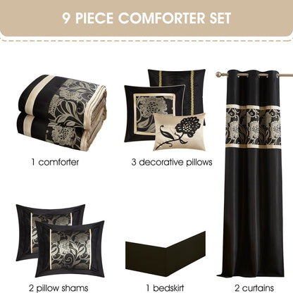 Ensemble de Couette à Motifs Floraux en Jacquard Nanshing Brie, 9 Pièces