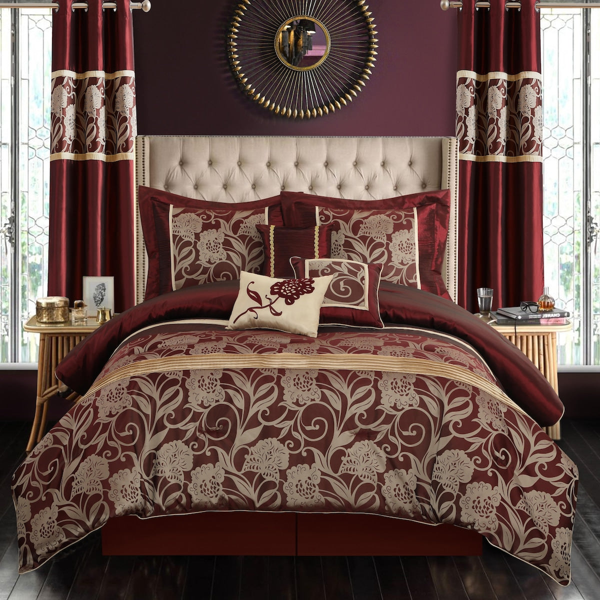 Ensemble de Couette à Motifs Floraux en Jacquard Nanshing Brie, 9 Pièces