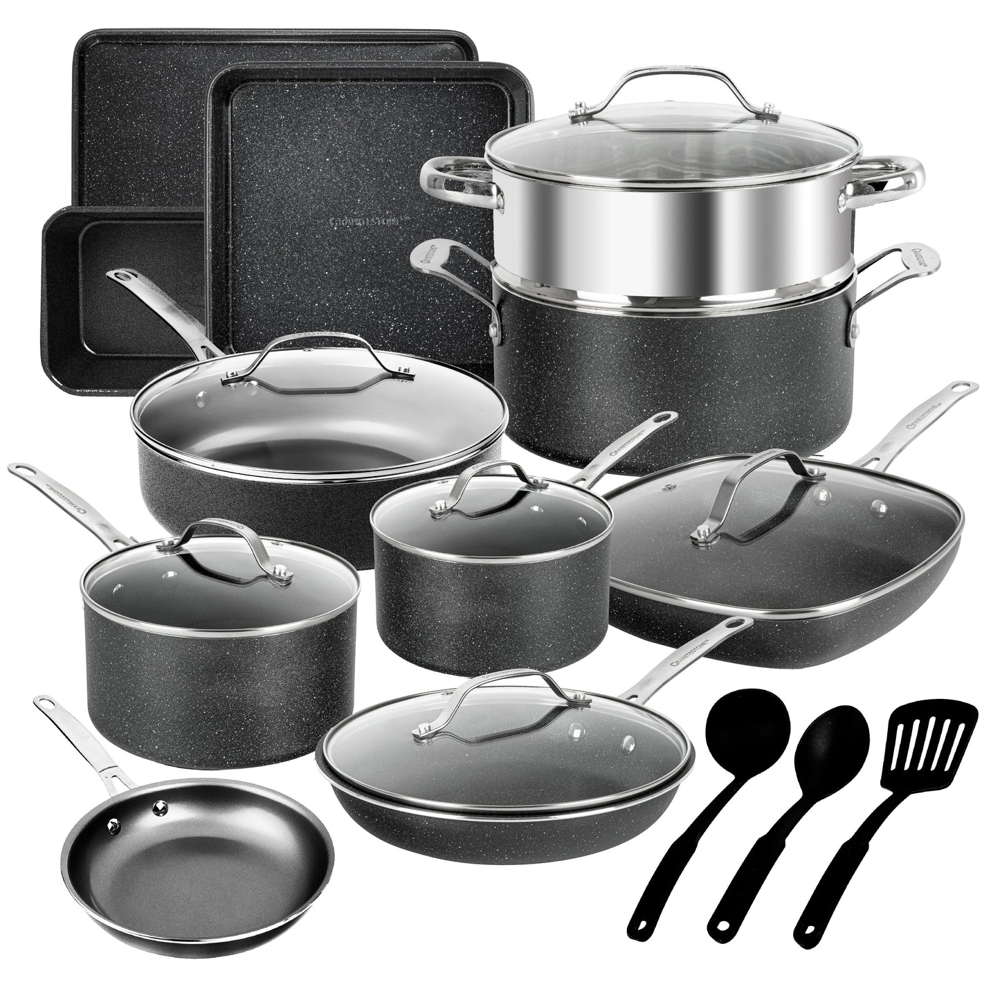 Ensemble de casseroles, poêles, ustensiles de cuisine et de pâtisserie Granitestone 20 pièces antiadhésives