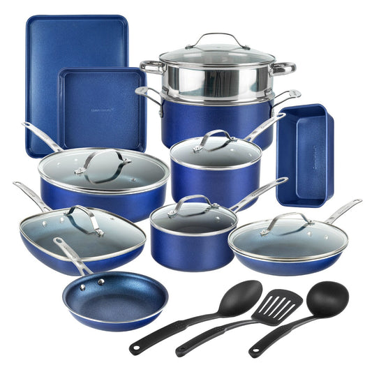 Ensemble de 20 pièces de batterie de cuisine antiadhésive Granitestone bleue