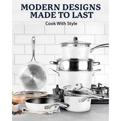 Ensemble de cuisine antiadhésif Granitestone Charleston en 15 pièces, forgé à la main