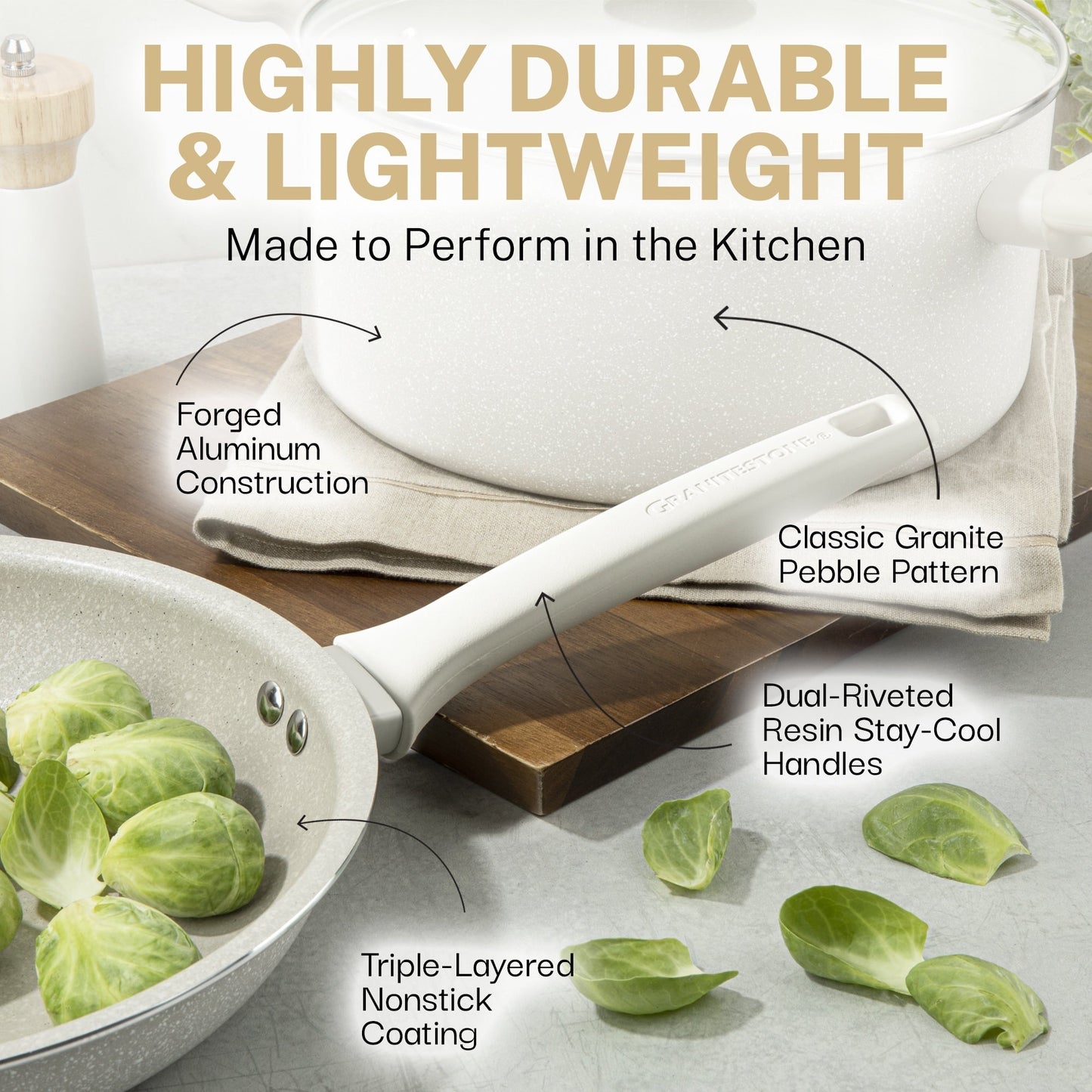 Ensemble de 20 pièces de casseroles et de plaques à pâtisserie antiadhésives Granitestone Desert Cream