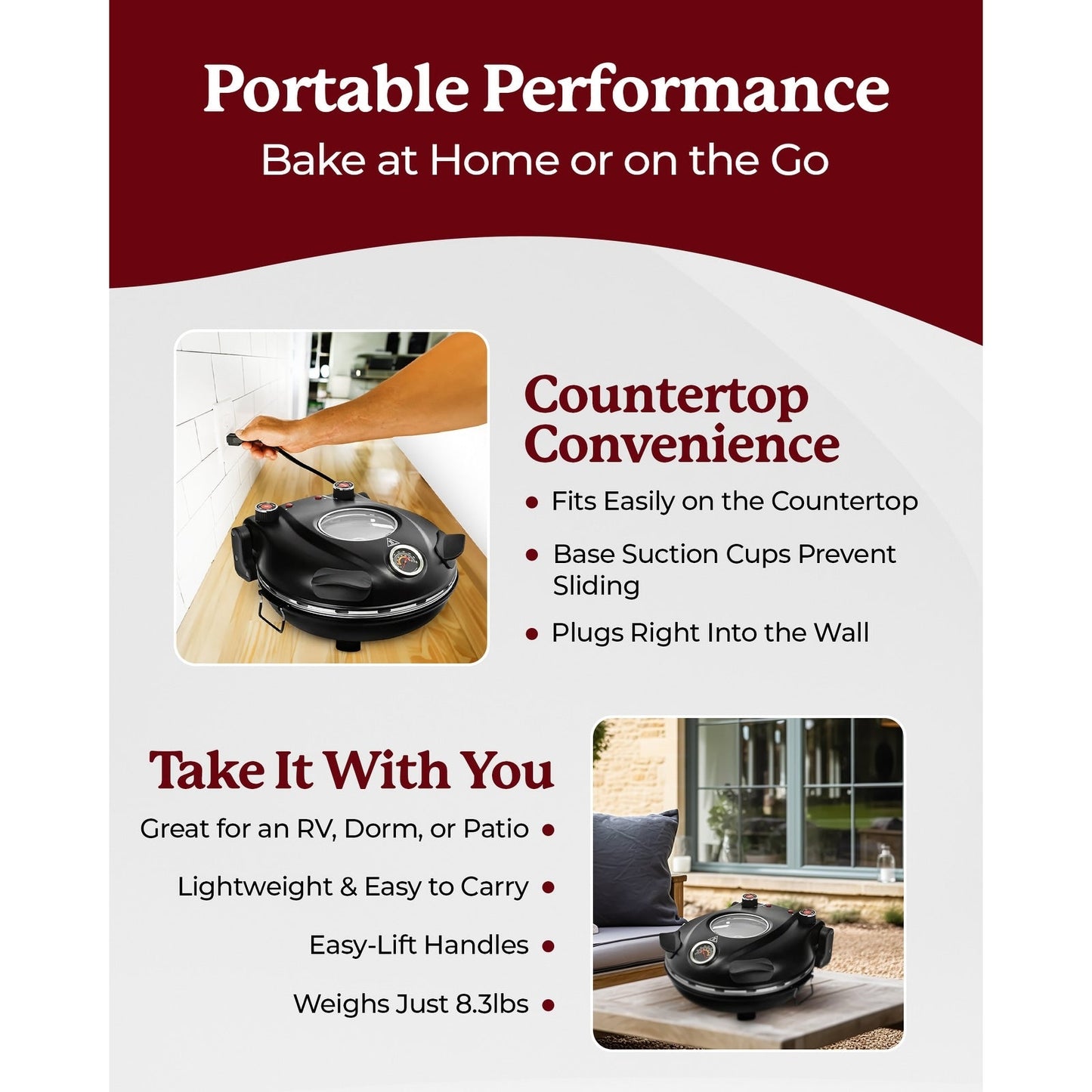 Four à pizza électrique Granitestone Piezano pour intérieur/extérieur avec pierre en céramique