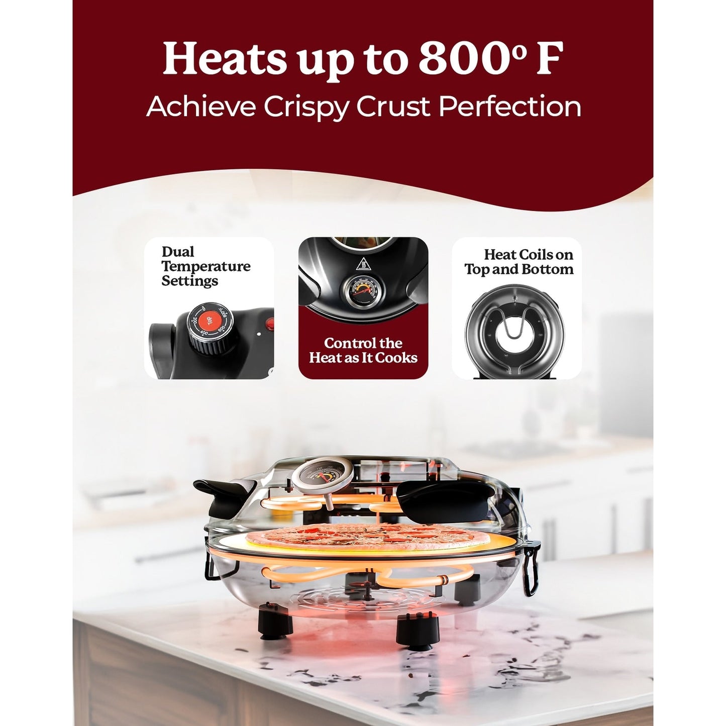 Four à pizza électrique Granitestone Piezano pour intérieur/extérieur avec pierre en céramique