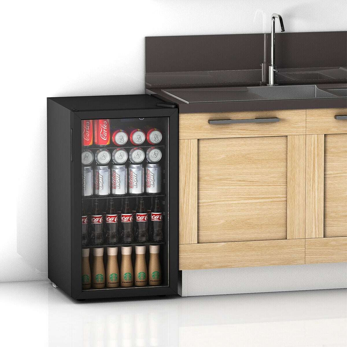 Réfrigérateur à boissons Gymax, capacité de 120 canettes, pour bière, vin, soda et autres boissons, mini modèle.