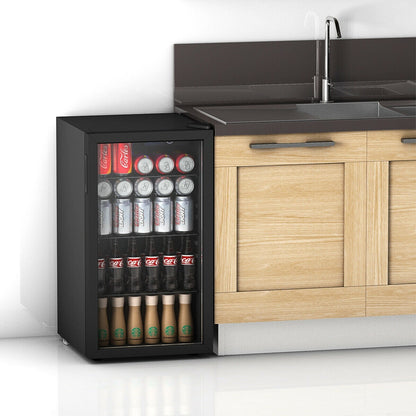Réfrigérateur à boissons Gymax, capacité de 120 canettes, pour bière, vin, soda et autres boissons, mini modèle.