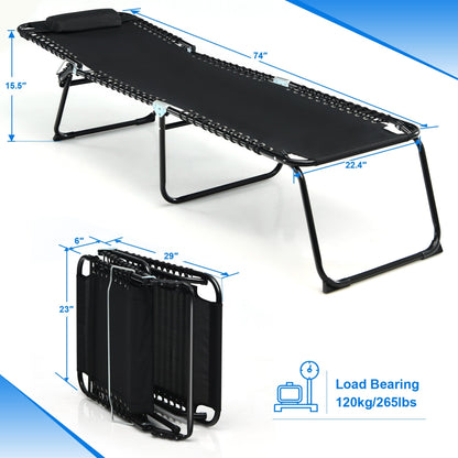 Gymax Folding Beach Lounger Chaise Lounge Chair w/ Pillow 4-Level