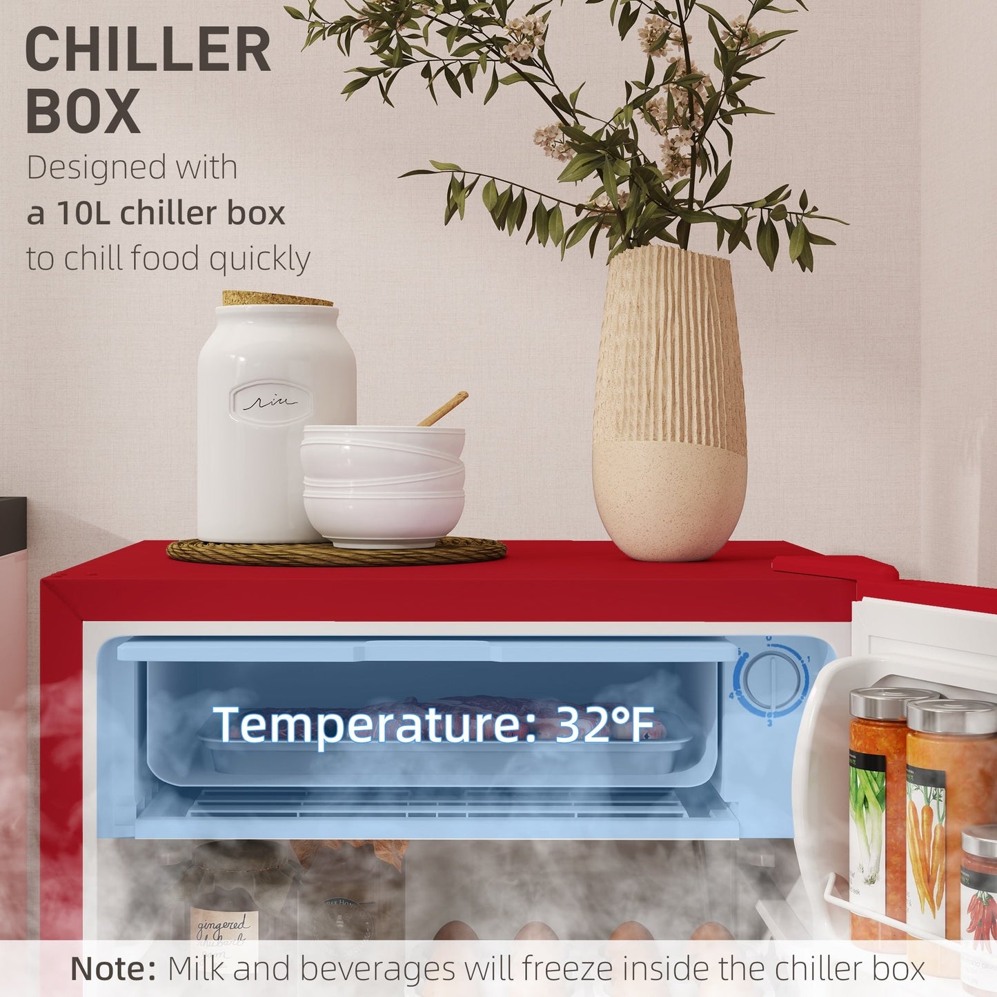 Mini réfrigérateur HOMCOM 3.2 Cu.Ft avec congélateur, réfrigérateur compact à porte simple avec thermostat réglable pour chambre à coucher