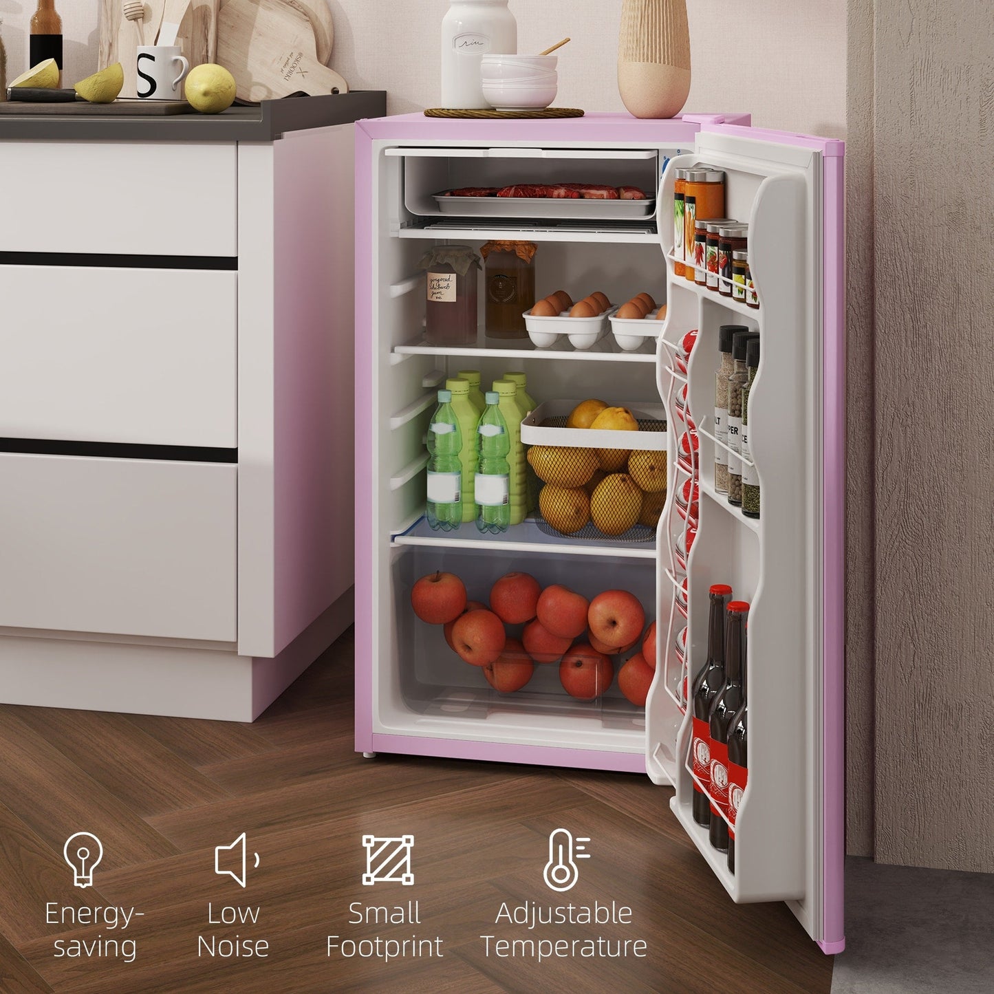 Mini réfrigérateur HOMCOM 3.2 Cu.Ft avec congélateur, réfrigérateur compact à porte simple avec thermostat réglable pour chambre à coucher