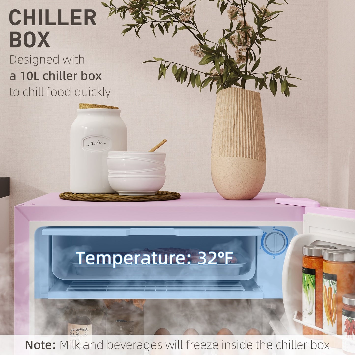 Mini réfrigérateur HOMCOM 3.2 Cu.Ft avec congélateur, réfrigérateur compact à porte simple avec thermostat réglable pour chambre à coucher