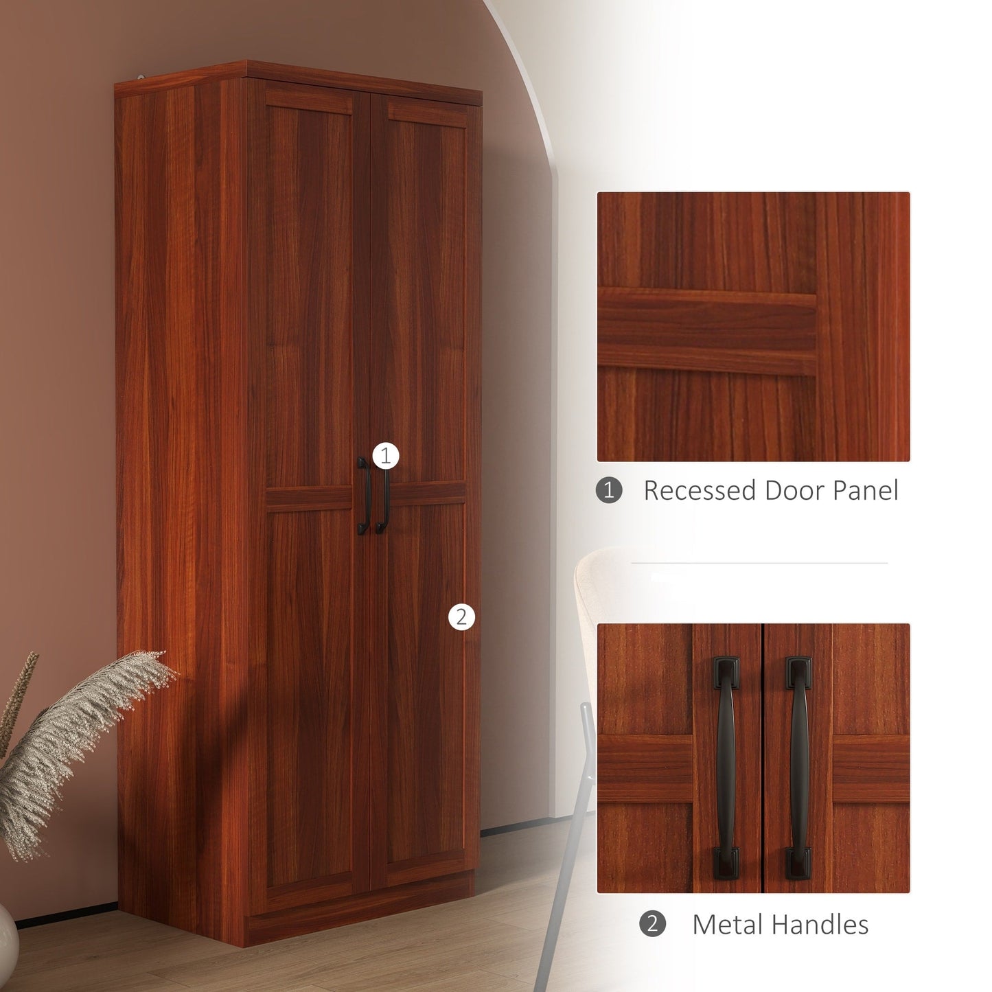 HOMCOM Étagère de rangement pour cuisine, armoire de rangement à 2 portes avec 5 niveaux de rangement et 2 étagères réglables pour salle à manger (63 pouces)