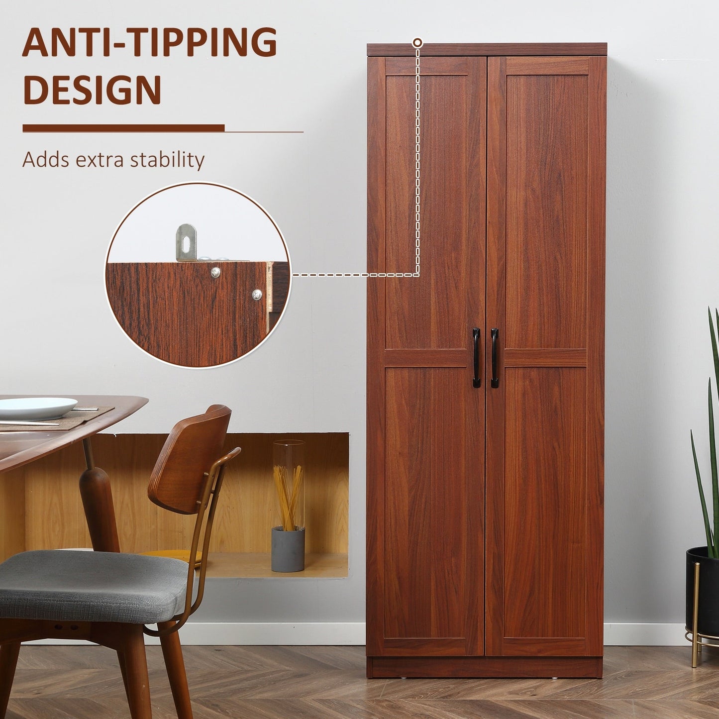 HOMCOM Étagère de rangement pour cuisine, armoire de rangement à 2 portes avec 5 niveaux de rangement et 2 étagères réglables pour salle à manger (63 pouces)