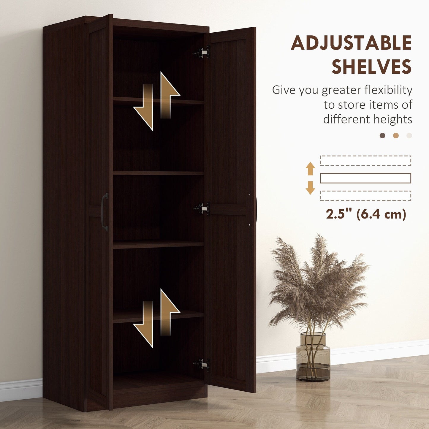 HOMCOM Étagère de rangement pour cuisine, armoire de rangement à 2 portes avec 5 niveaux de rangement et 2 étagères réglables pour salle à manger (63 pouces)