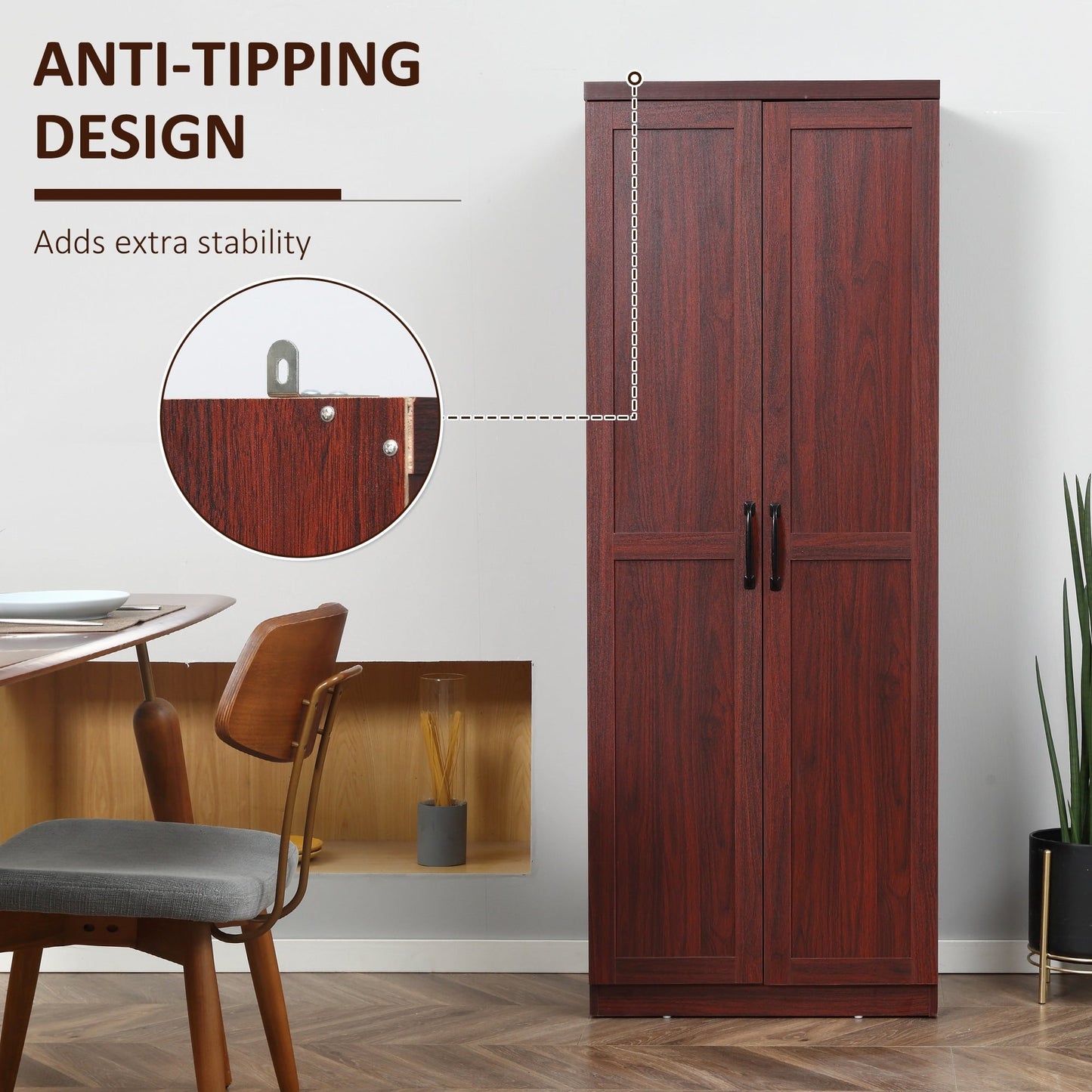 HOMCOM Étagère de rangement pour cuisine, armoire de rangement à 2 portes avec 5 niveaux de rangement et 2 étagères réglables pour salle à manger (63 pouces)