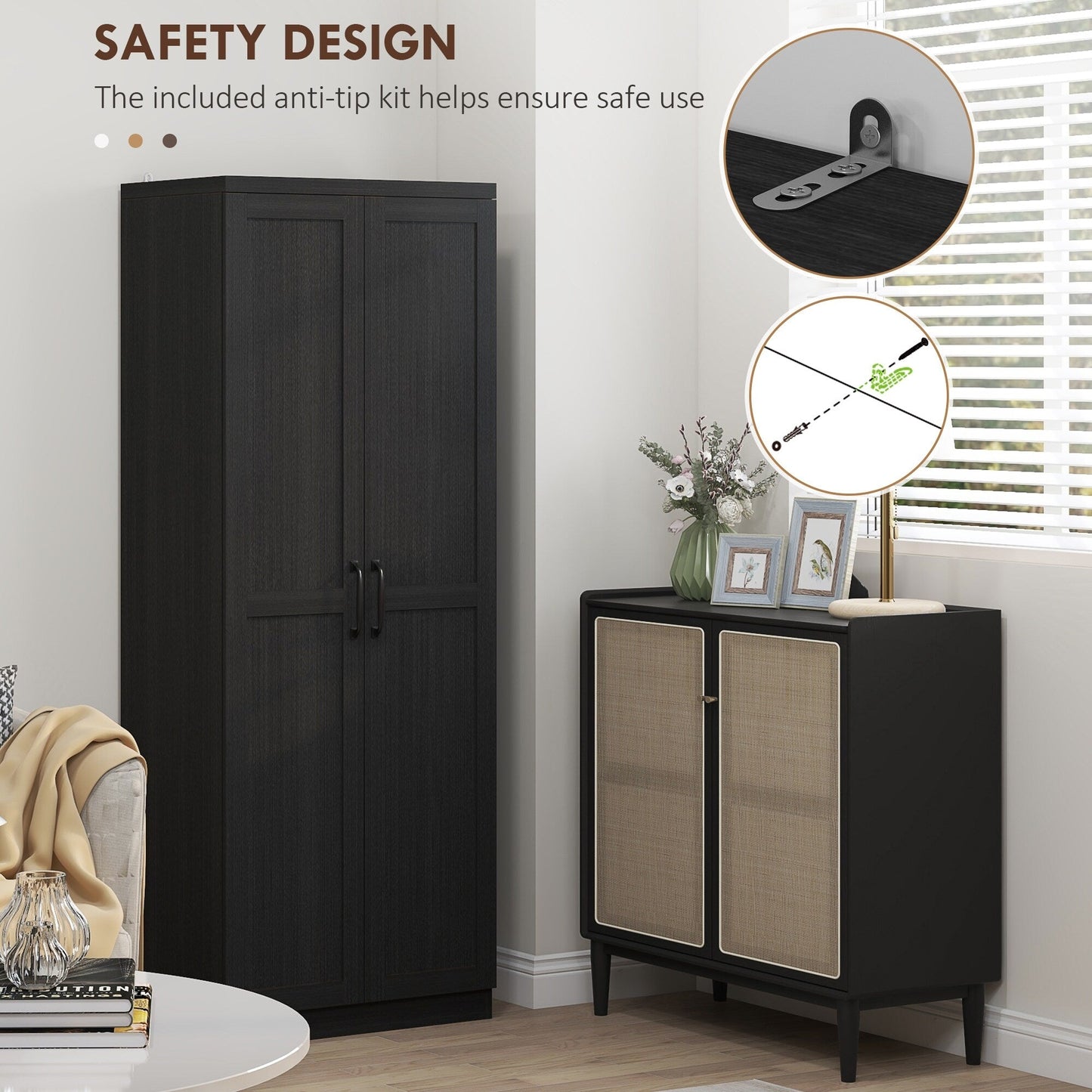 HOMCOM Étagère de rangement pour cuisine, armoire de rangement à 2 portes avec 5 niveaux de rangement et 2 étagères réglables pour salle à manger (63 pouces)