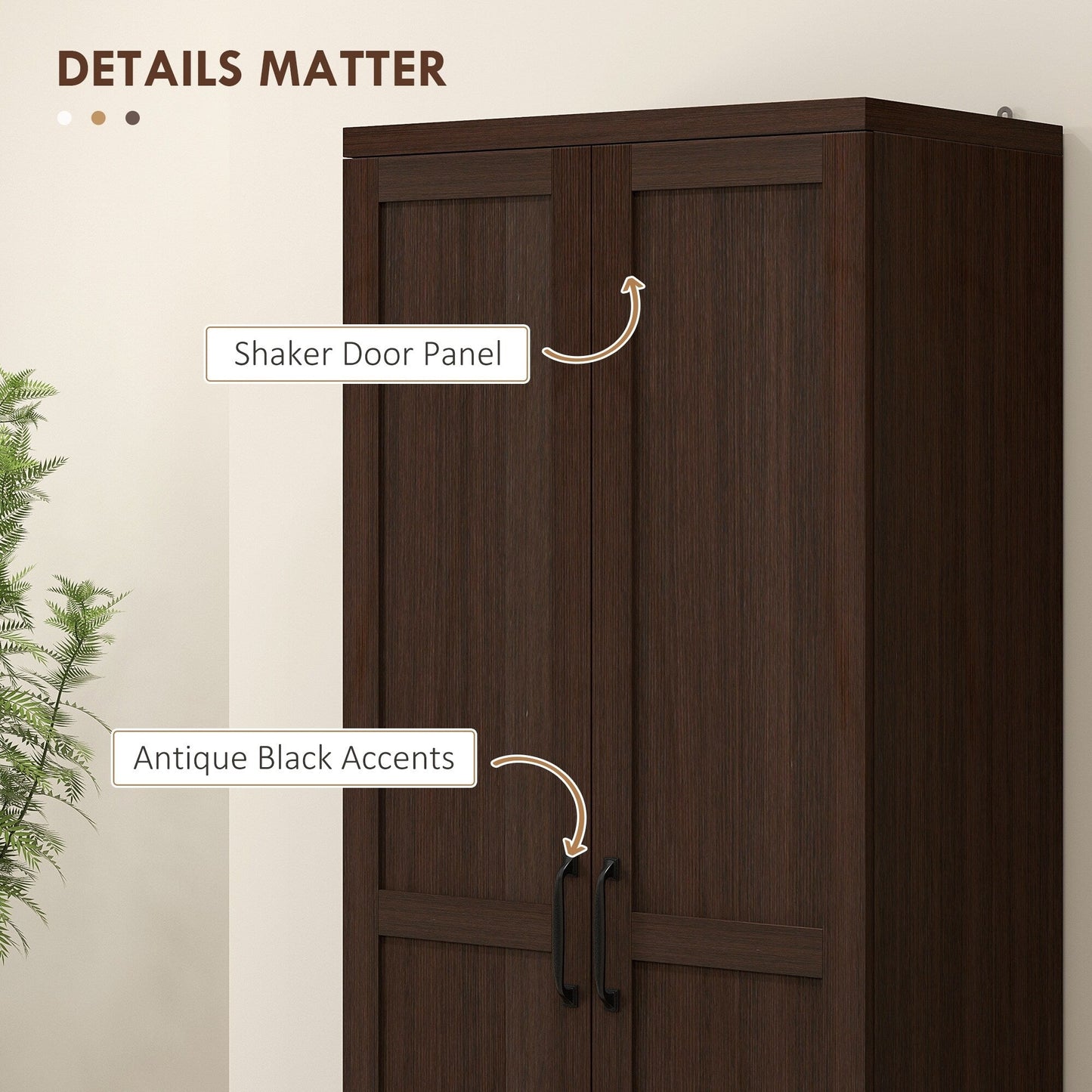 HOMCOM Étagère de rangement pour cuisine, armoire de rangement à 2 portes avec 5 niveaux de rangement et 2 étagères réglables pour salle à manger (63 pouces)