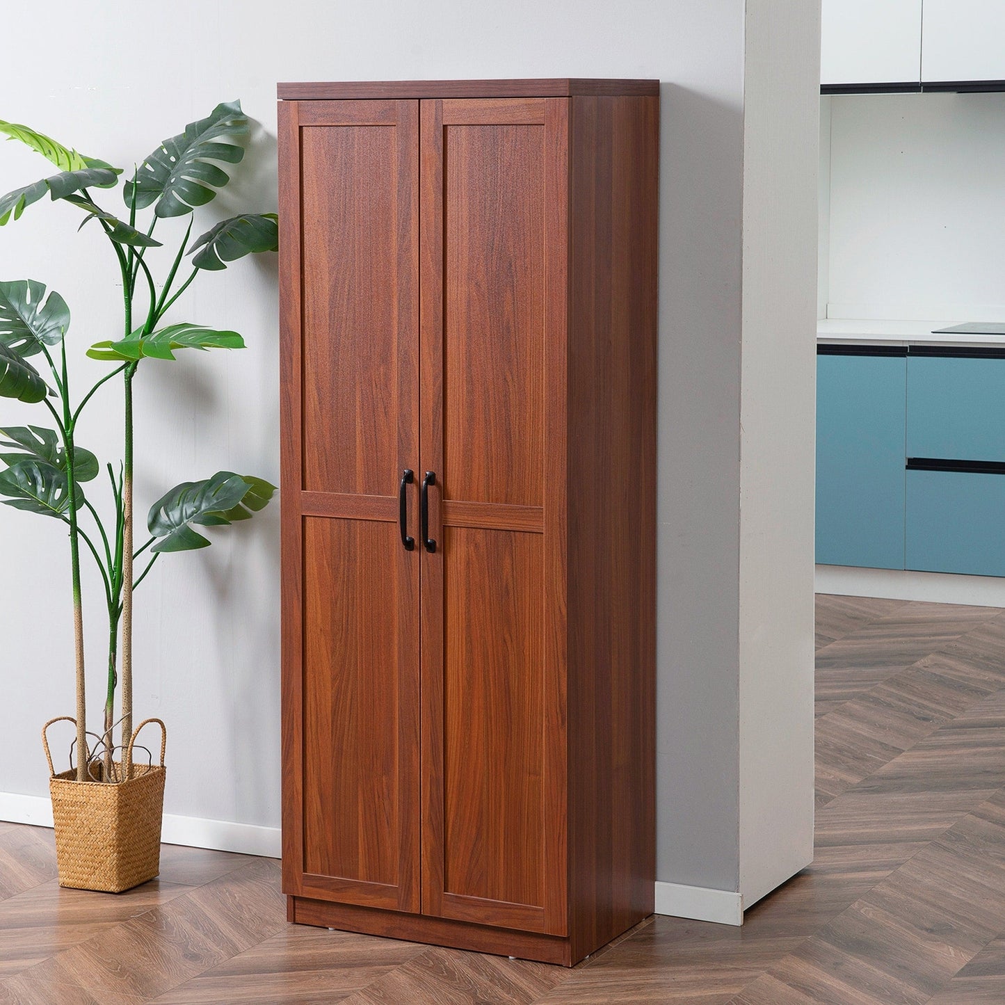 HOMCOM Étagère de rangement pour cuisine, armoire de rangement à 2 portes avec 5 niveaux de rangement et 2 étagères réglables pour salle à manger (63 pouces)