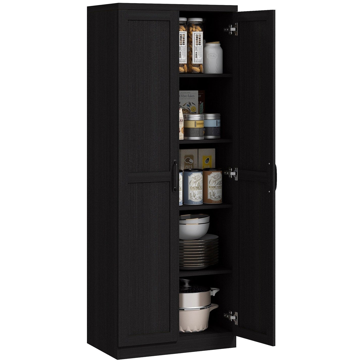 HOMCOM Étagère de rangement pour cuisine, armoire de rangement à 2 portes avec 5 niveaux de rangement et 2 étagères réglables pour salle à manger (63 pouces)