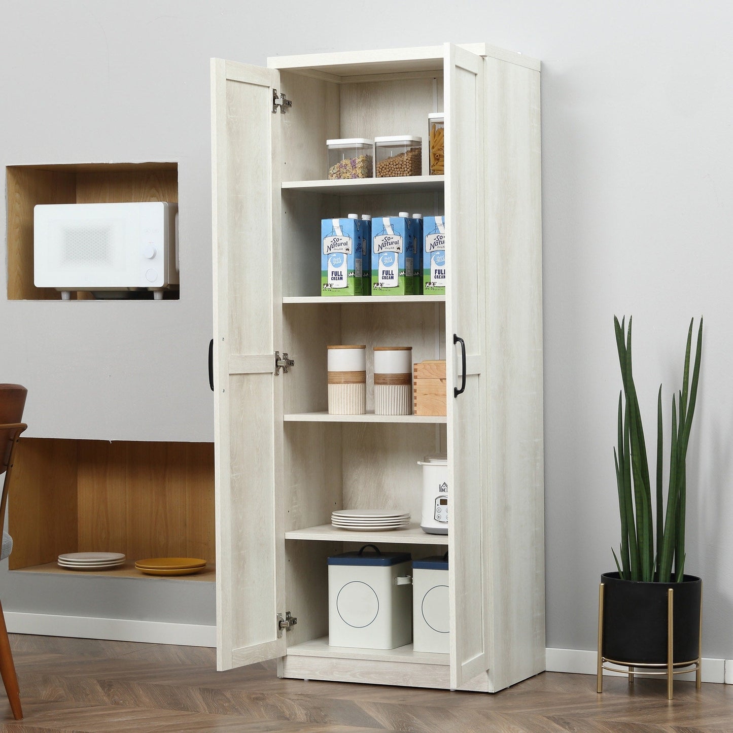 HOMCOM Étagère de rangement pour cuisine, armoire de rangement à 2 portes avec 5 niveaux de rangement et 2 étagères réglables pour salle à manger (63 pouces)