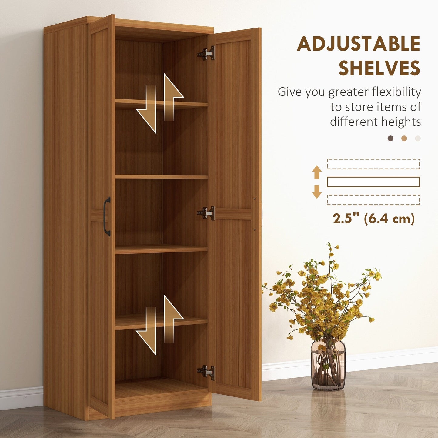 HOMCOM Étagère de rangement pour cuisine, armoire de rangement à 2 portes avec 5 niveaux de rangement et 2 étagères réglables pour salle à manger (63 pouces)