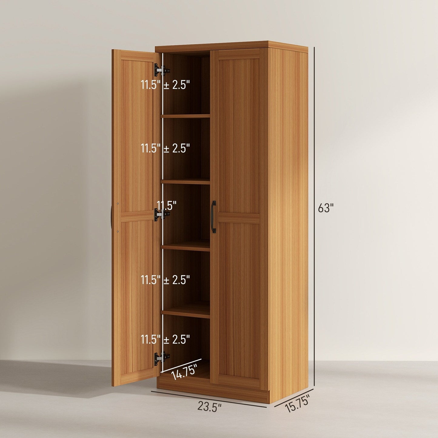HOMCOM Étagère de rangement pour cuisine, armoire de rangement à 2 portes avec 5 niveaux de rangement et 2 étagères réglables pour salle à manger (63 pouces)