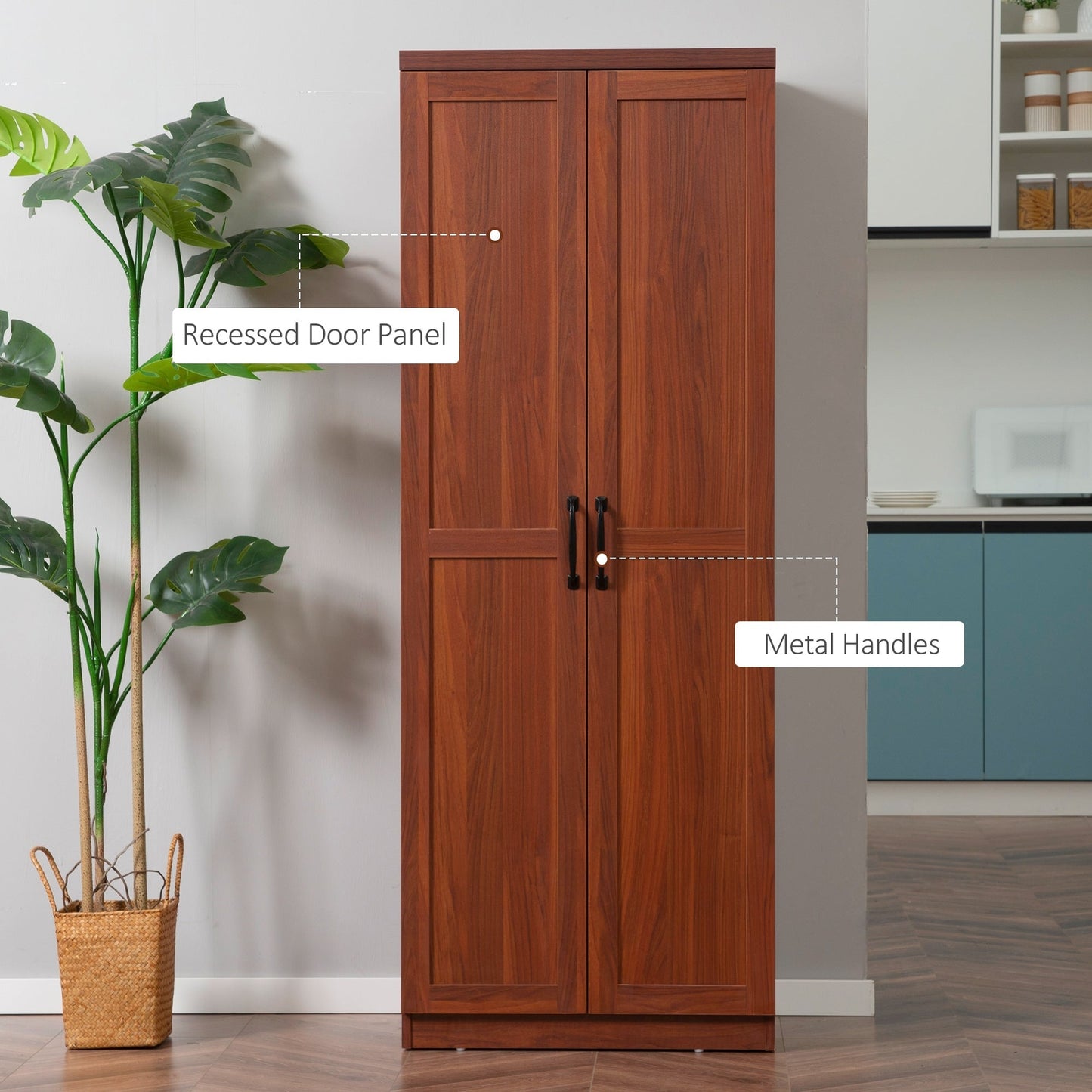 HOMCOM Étagère de rangement pour cuisine, armoire de rangement à 2 portes avec 5 niveaux de rangement et 2 étagères réglables pour salle à manger (63 pouces)