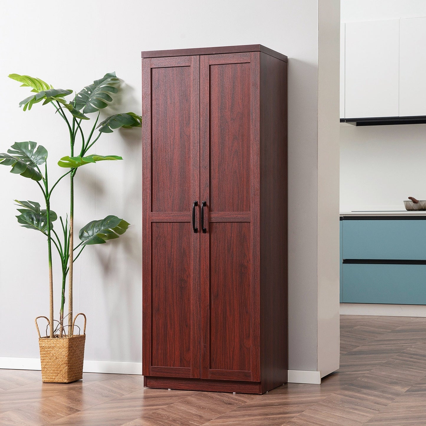HOMCOM Étagère de rangement pour cuisine, armoire de rangement à 2 portes avec 5 niveaux de rangement et 2 étagères réglables pour salle à manger (63 pouces)