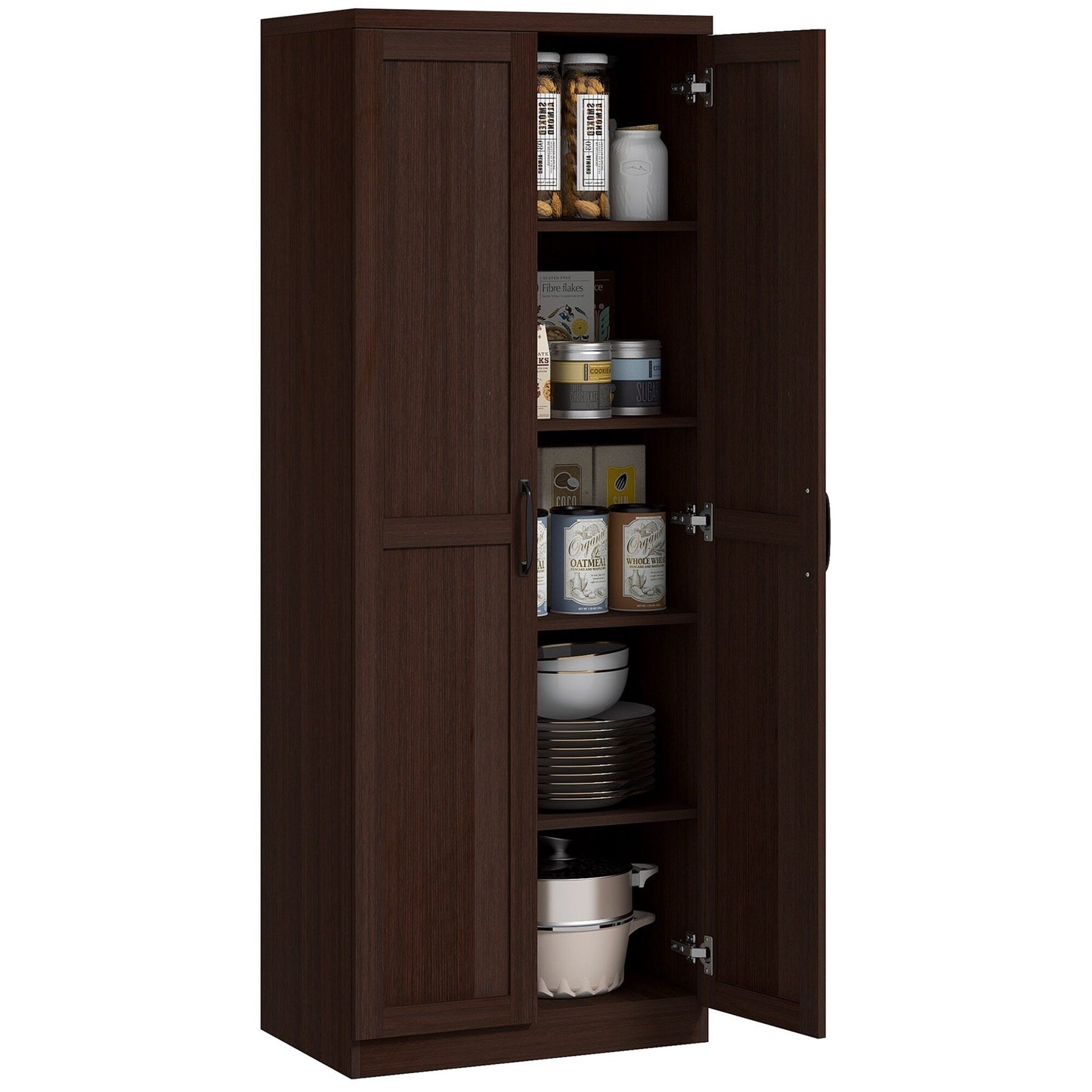 HOMCOM Étagère de rangement pour cuisine, armoire de rangement à 2 portes avec 5 niveaux de rangement et 2 étagères réglables pour salle à manger (63 pouces)