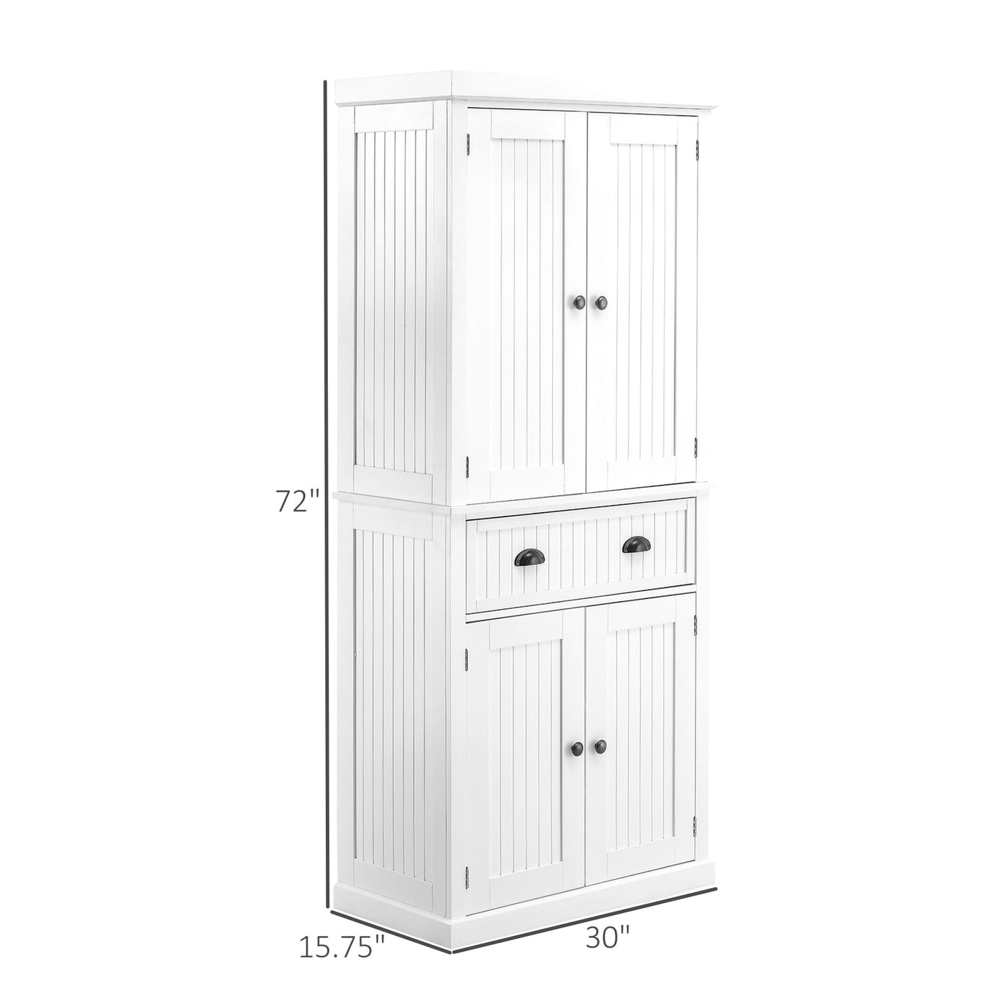 Armoire de rangement de cuisine HOMCOM 72, style traditionnel, à poser, avec portes et 3 étagères réglables, blanche