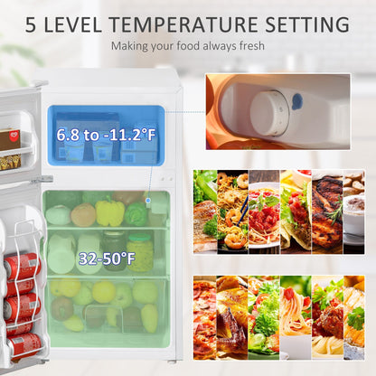 Mini réfrigérateur à double porte avec congélateur HOMCOM, réfrigérateur compact de 3,2 pieds cubes avec étagère réglable et thermostat réglable.