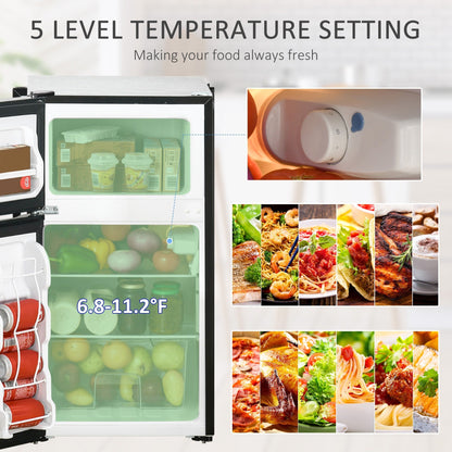 Mini réfrigérateur à double porte avec congélateur HOMCOM, réfrigérateur compact de 3,2 pieds cubes avec étagère réglable et thermostat réglable.