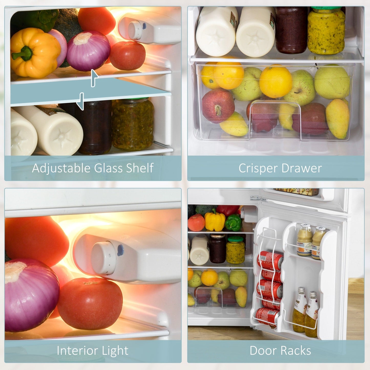 Mini réfrigérateur à double porte avec congélateur HOMCOM, réfrigérateur compact de 3,2 pieds cubes avec étagère réglable et thermostat réglable.