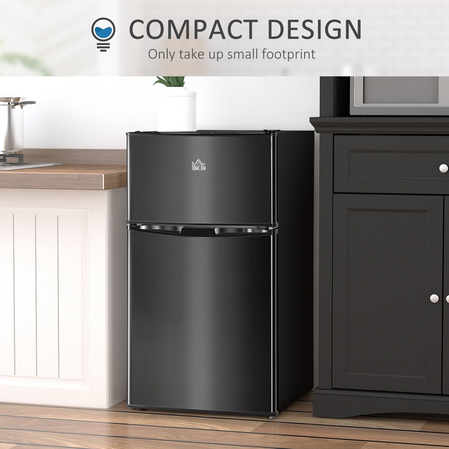 Mini réfrigérateur à double porte avec congélateur HOMCOM, réfrigérateur compact de 3,2 pieds cubes avec étagère réglable et thermostat réglable.
