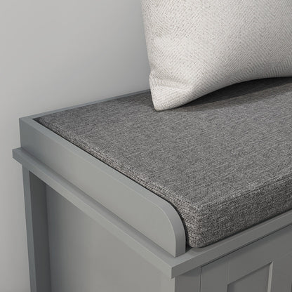 HOMCOM Banc à chaussures d'entrée avec rangement, ottomane, étagères réglables, 6 compartiments et assise rembourrée, blanc/gris
