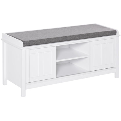 HOMCOM Banc à chaussures d'entrée avec rangement, ottomane, étagères réglables, 6 compartiments et assise rembourrée, blanc/gris