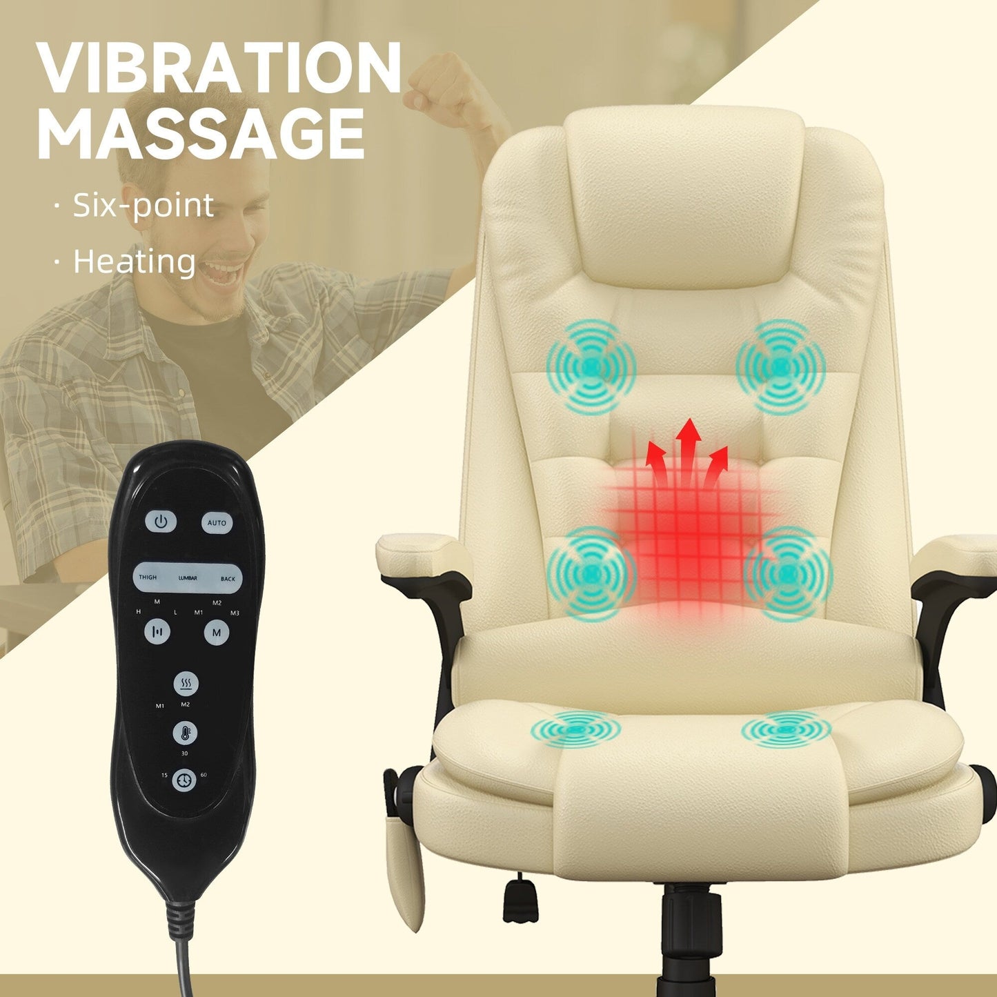 HOMCOM High Back Vibration Massage Office Chair with 6 Vibration Points, Beige