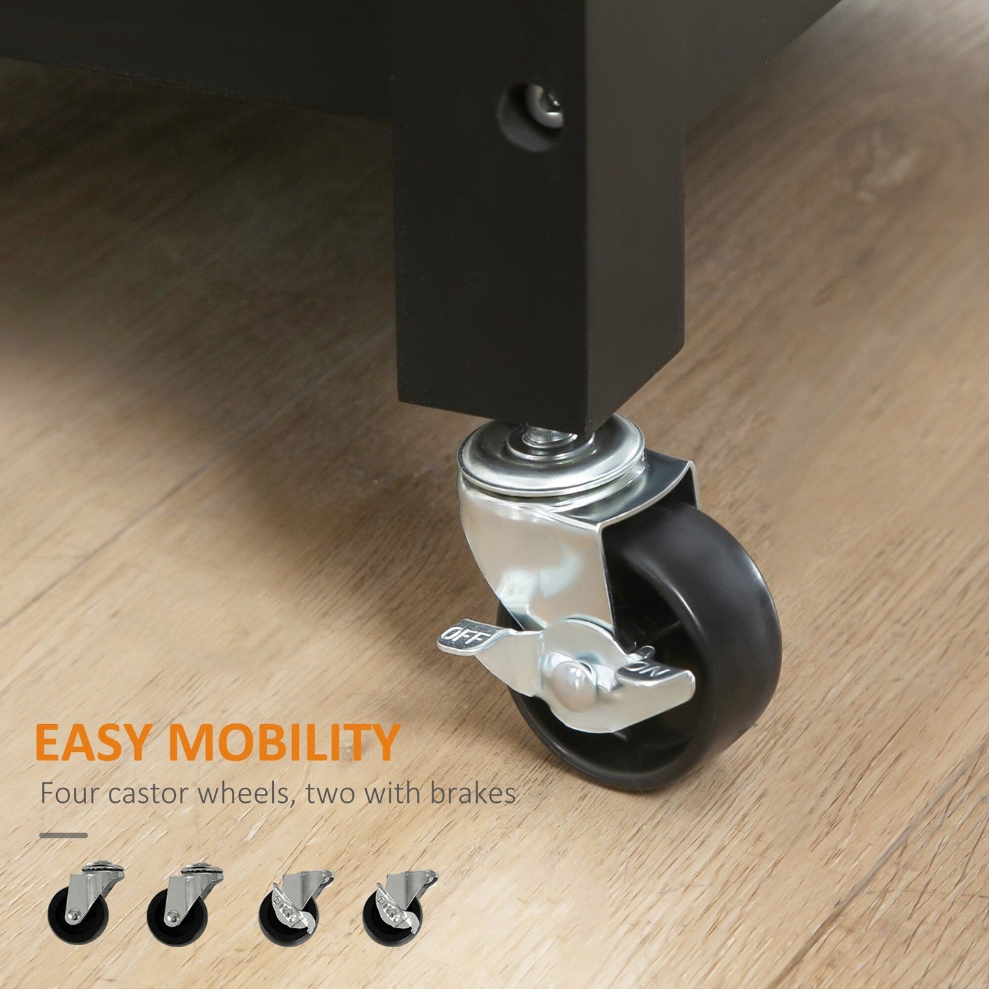 HOMCOM Chariot de cuisine, chariot utilitaire en bois sur roulettes avec étagère ouverte et tiroir de rangement pour salle à manger, cuisine