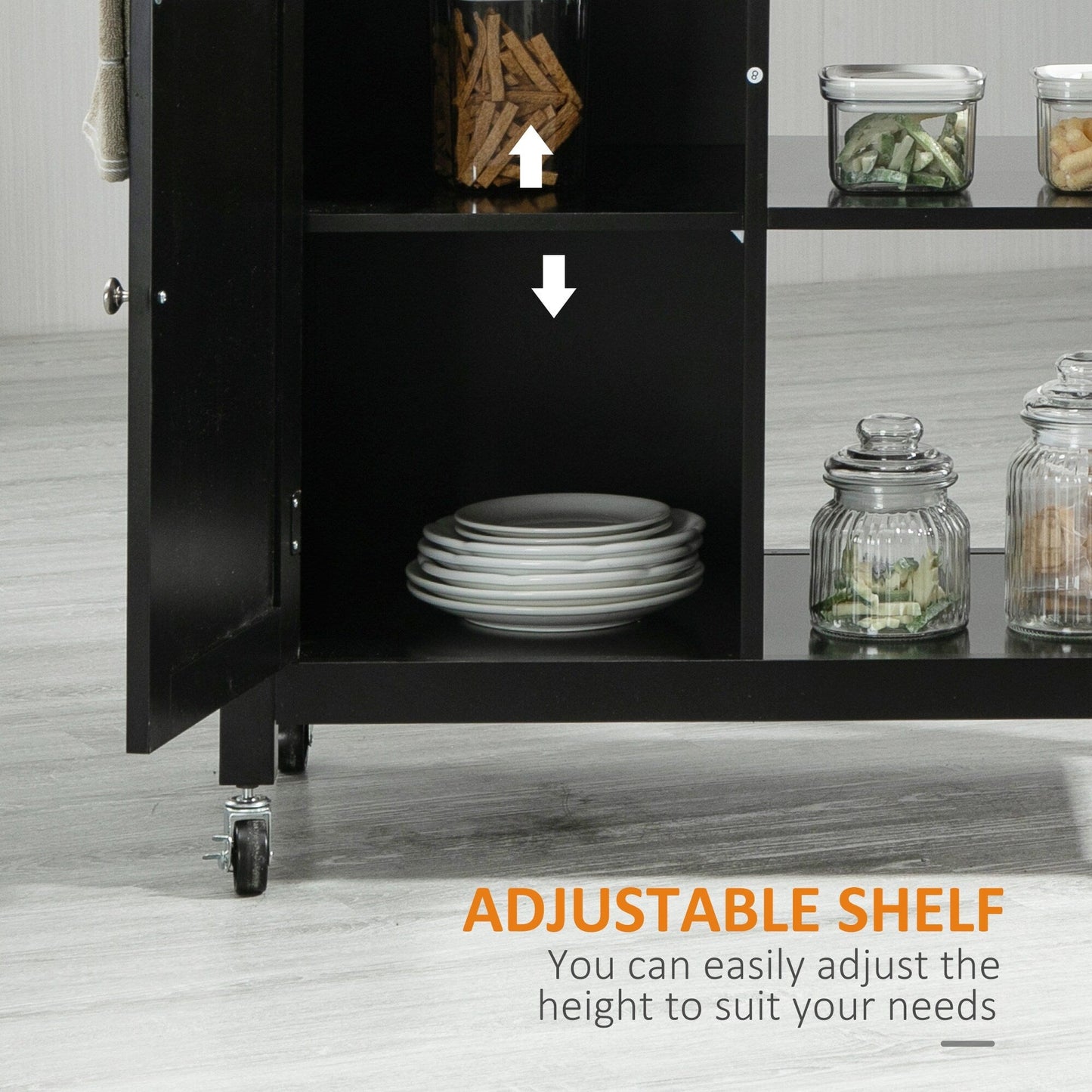 HOMCOM Chariot de cuisine, chariot utilitaire en bois sur roulettes avec étagère ouverte et tiroir de rangement pour salle à manger, cuisine