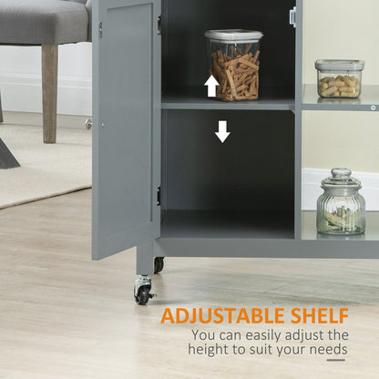 HOMCOM Chariot de cuisine, chariot utilitaire en bois sur roulettes avec étagère ouverte et tiroir de rangement pour salle à manger, cuisine