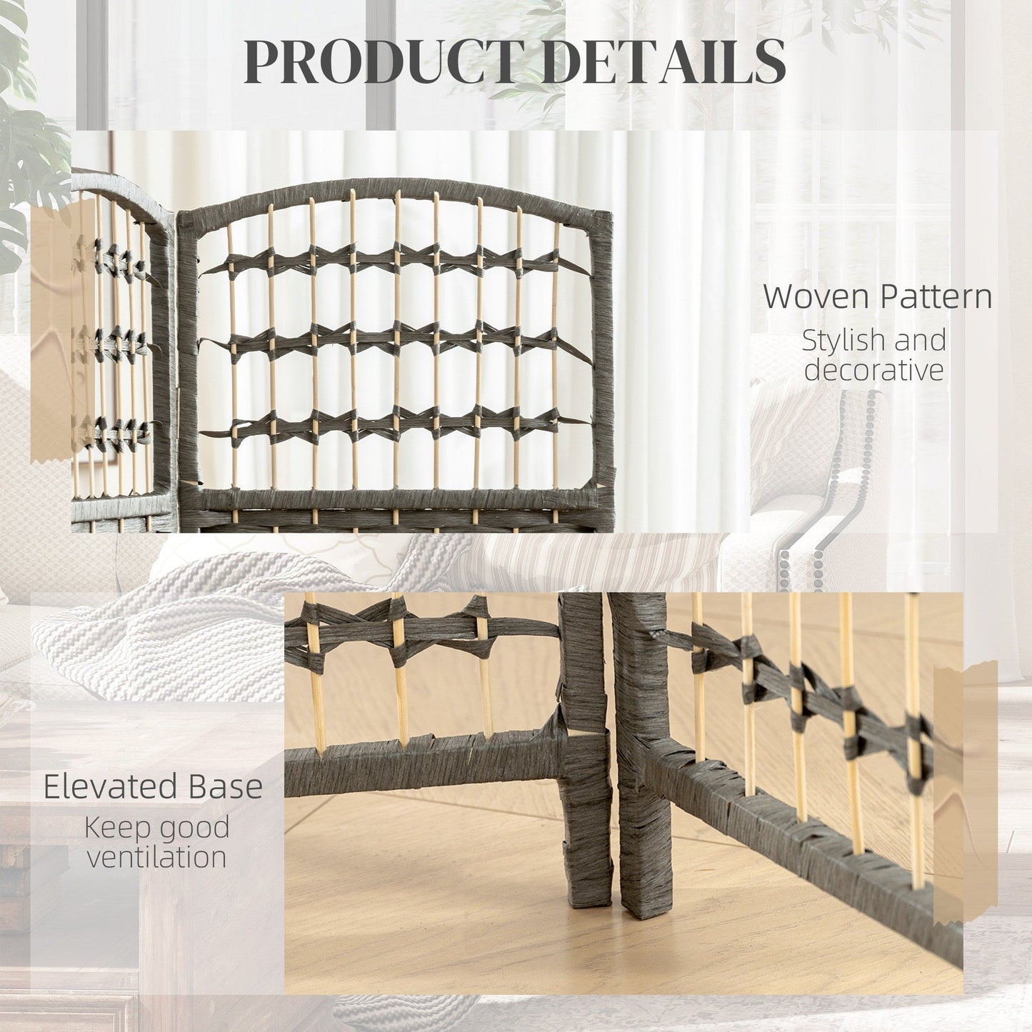 HOMCOM Panel Room Divider, 5.6 Ft Tall Folding Privacy Screen, Wave Fiber Freestanding Partition Wall Divider, White