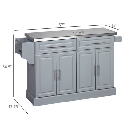 Îlot roulant de cuisine HOMCOM avec rangement, chariot de cuisine portable avec plateau en acier inoxydable, gris - N/A