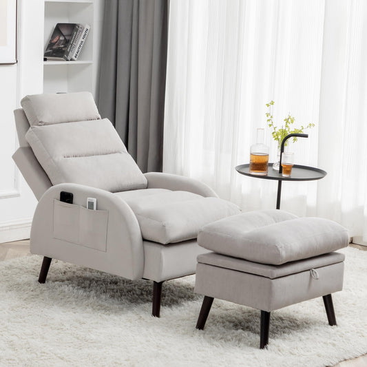 Fauteuil d'appoint HOMYKA avec dossier réglable et pouf de rangement