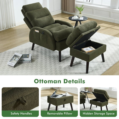 Fauteuil d'appoint HOMYKA avec dossier réglable et pouf de rangement